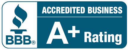 A blue sign that says accredited business a+ rating