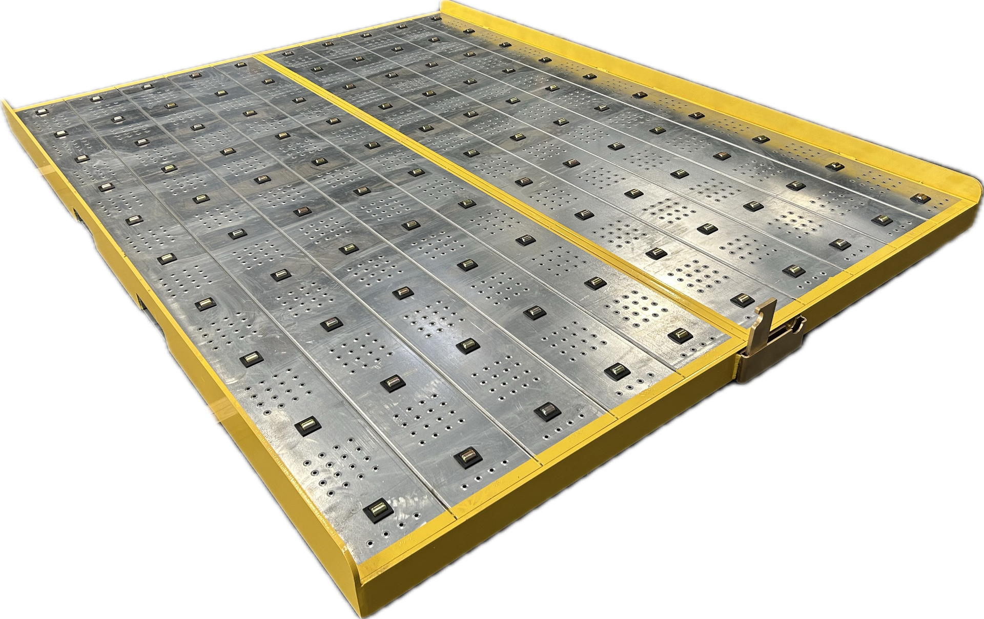 Bidirectional 4-way access slave pallet with side guide and flip locks
