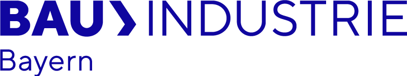Ein blau-weißes Logo für Bau Industrie Bayern