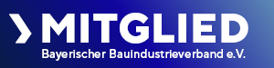 A blue and white logo for bayerischer bauindustrieverband e.v.