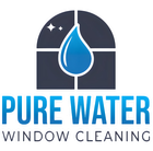 Blue water droplet inside a window frame with “Pure Water Window Cleaning” in blue text below.