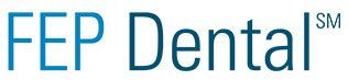 The logo for fep dental is blue and white on a white background.