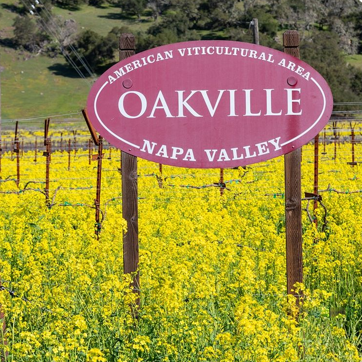 A maroon oval sign reads 