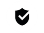 Black shield with a check mark, indicating security or approval.