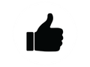 Thumbs-up hand symbol, black silhouette on white background.