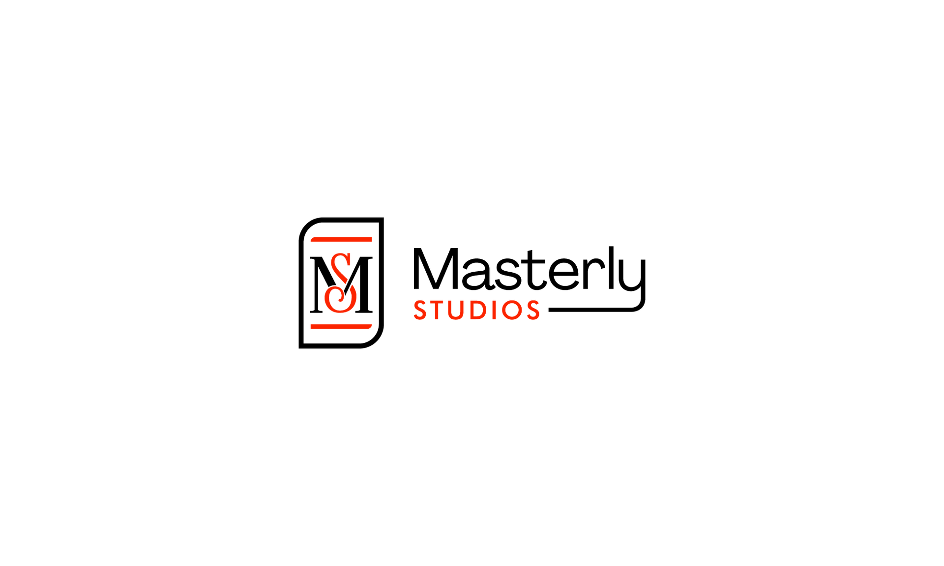 Masterly Studios logo with stylized black and red “MS” icon and text on white background