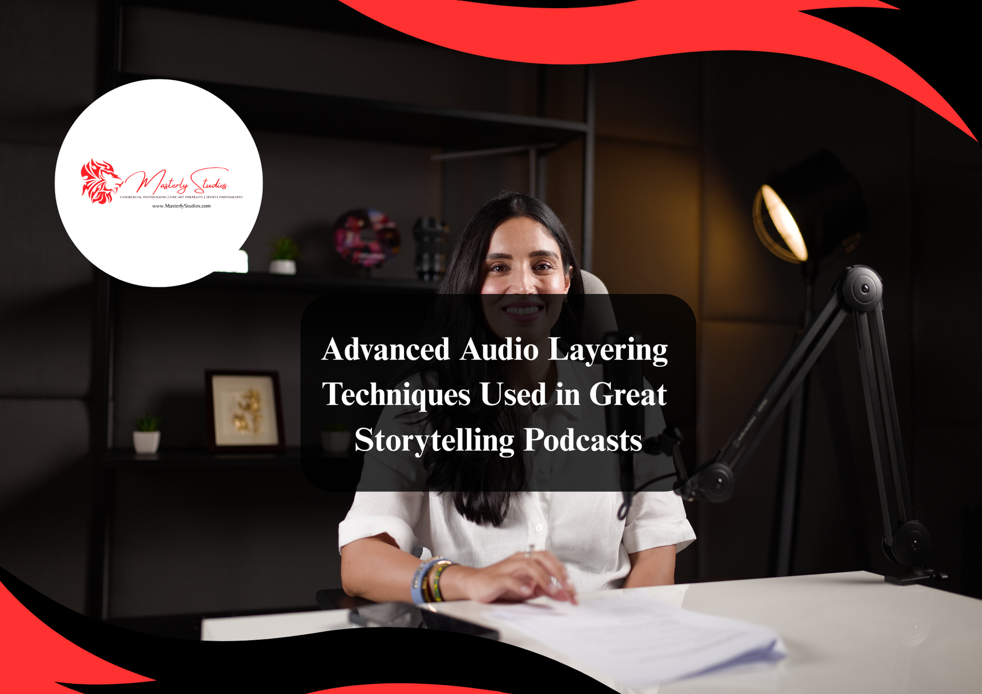 A person sitting at a desk with a microphone, presenting a video titled 