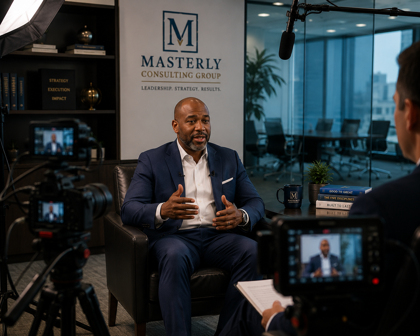 Executive interview video production with CEO during professional multi-camera corporate filming
