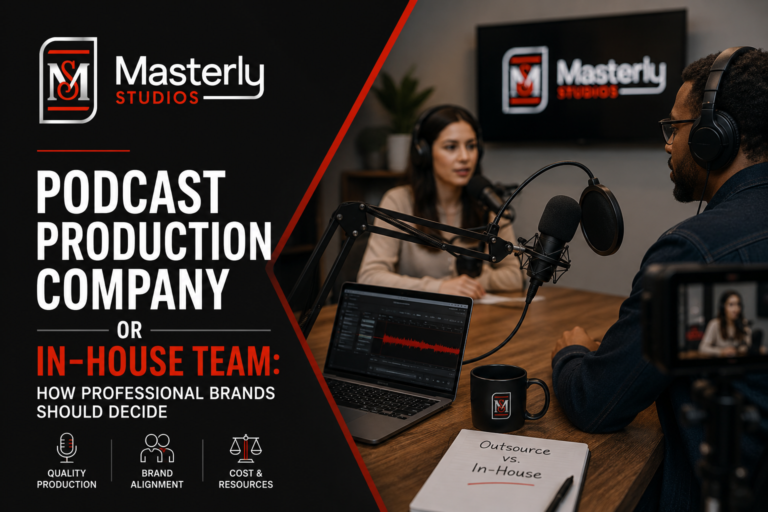 Podcast production company recording a business podcast
