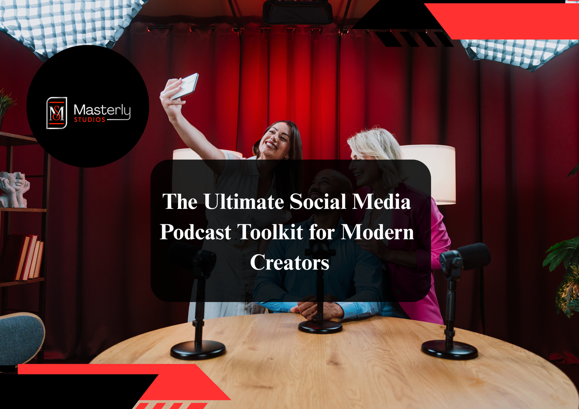 Podcast host creating social media content to promote a podcast.