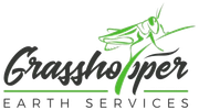 Logo for Grasshopper Earth Services with a green grasshopper illustration and text.
