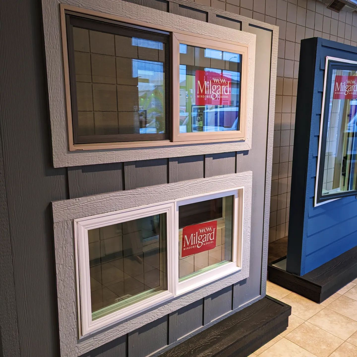 A display of different types of windows in a store.