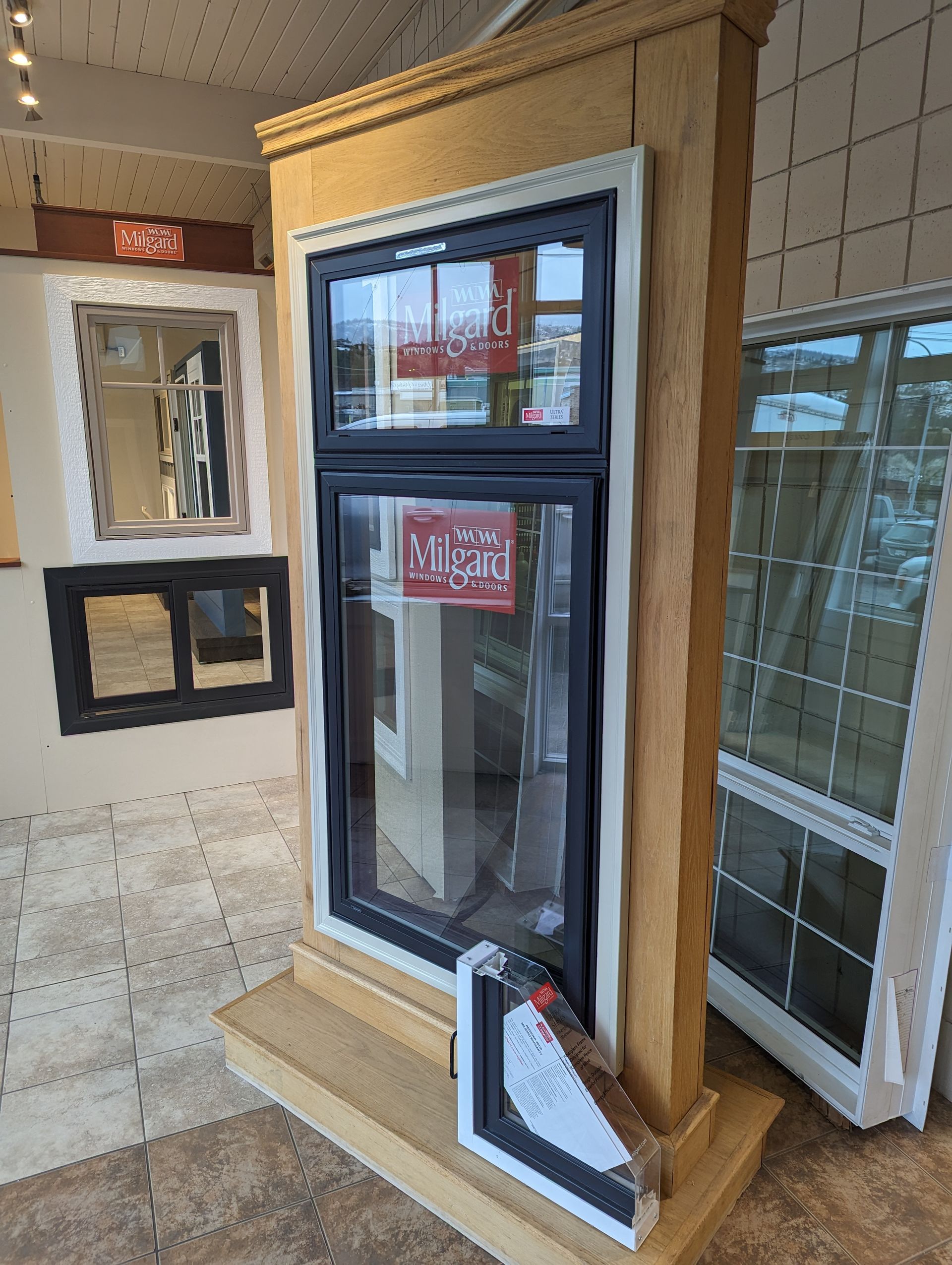 Display of a dark-framed window with a