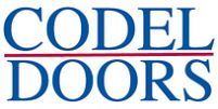 The logo for codel doors is blue and red on a white background.