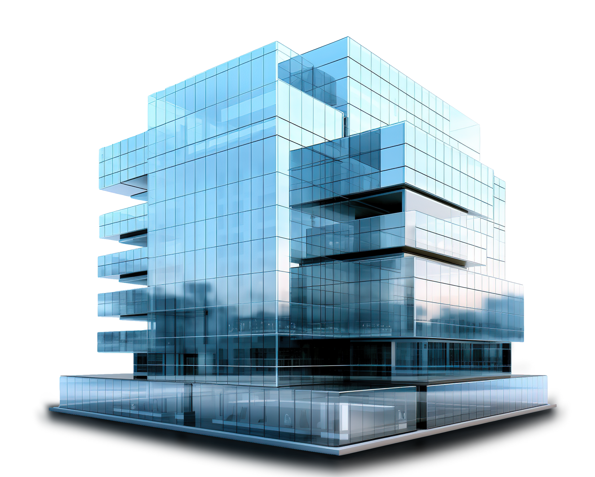 A building with a lot of windows on a white background