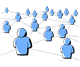 Blue people icons connected in a network diagram on a white background