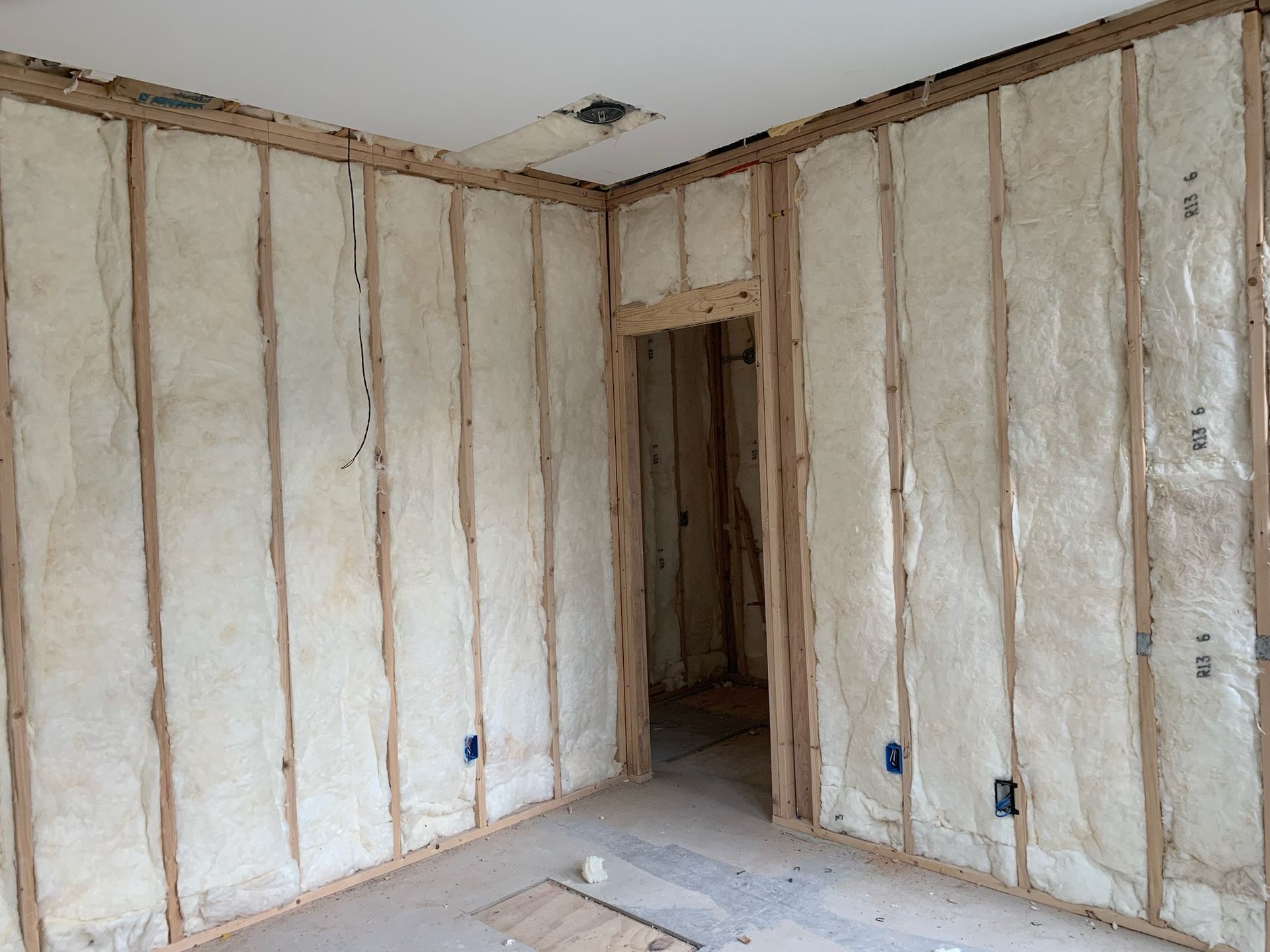 A room with a lot of insulation on the walls.