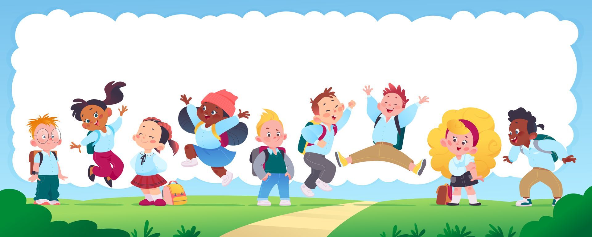 Cartoon children playing outside.