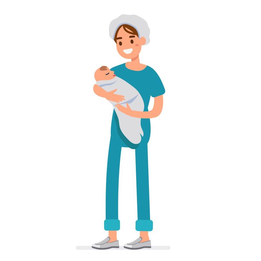 Doctor holding newborn baby.