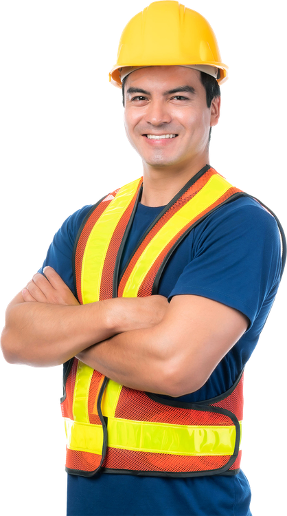 young architect man engineering wearing yellow helmet , He standing arms crossed isolated on white background with copy space