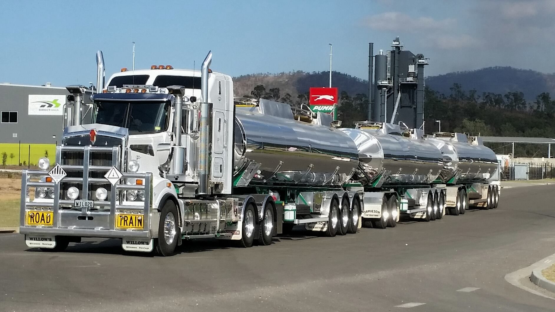 A Road Train Truck Parked At A Service Station — Willow's Bitumen Haulage Pty Ltd In Stuart, QLD