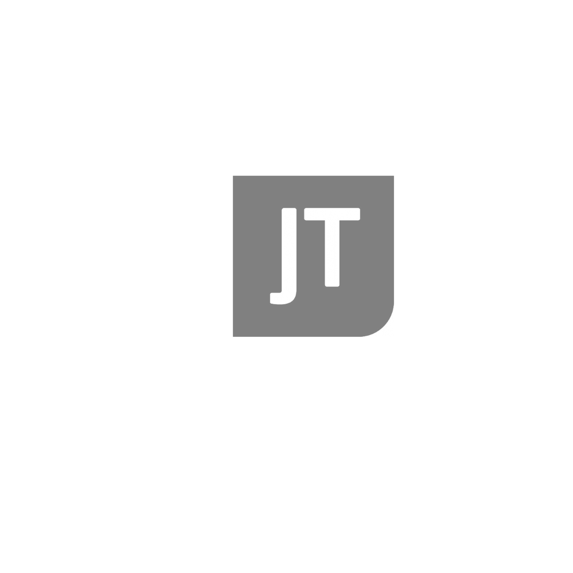A gray square with the letter jt inside of it on a white background.