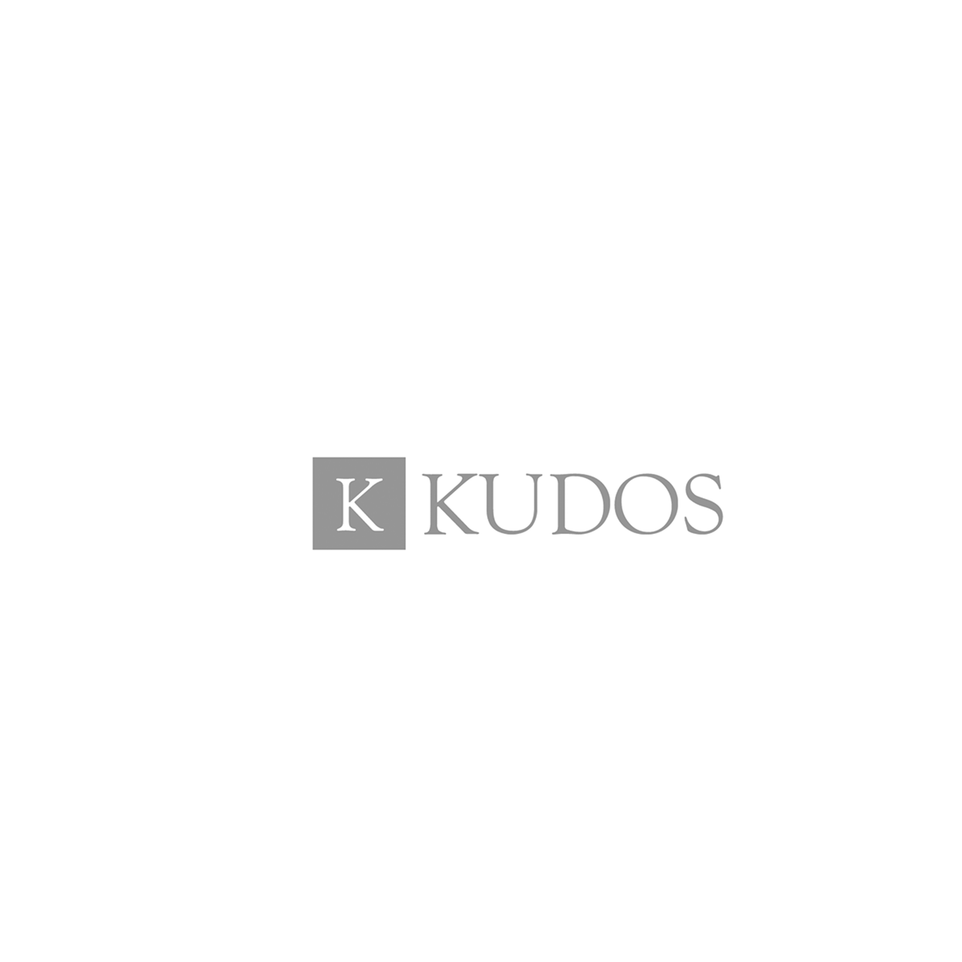 A black and white logo for kudos on a white background.
