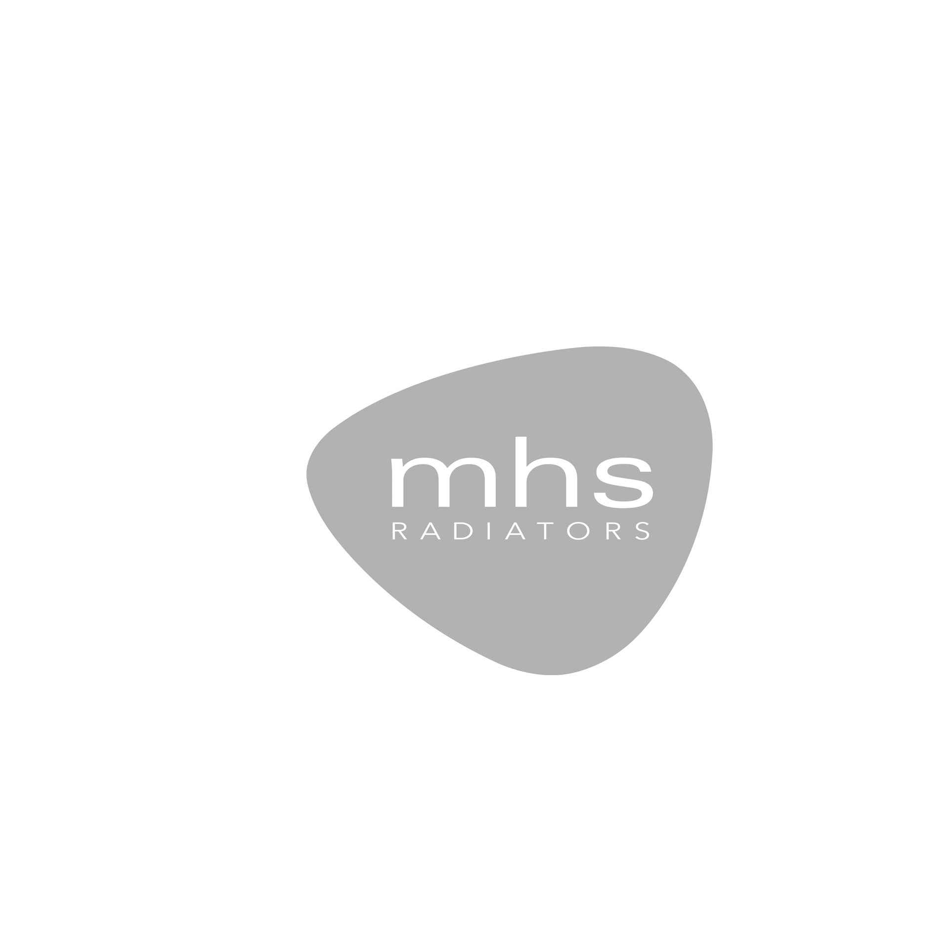 A gray logo for mhs radiators on a white background.