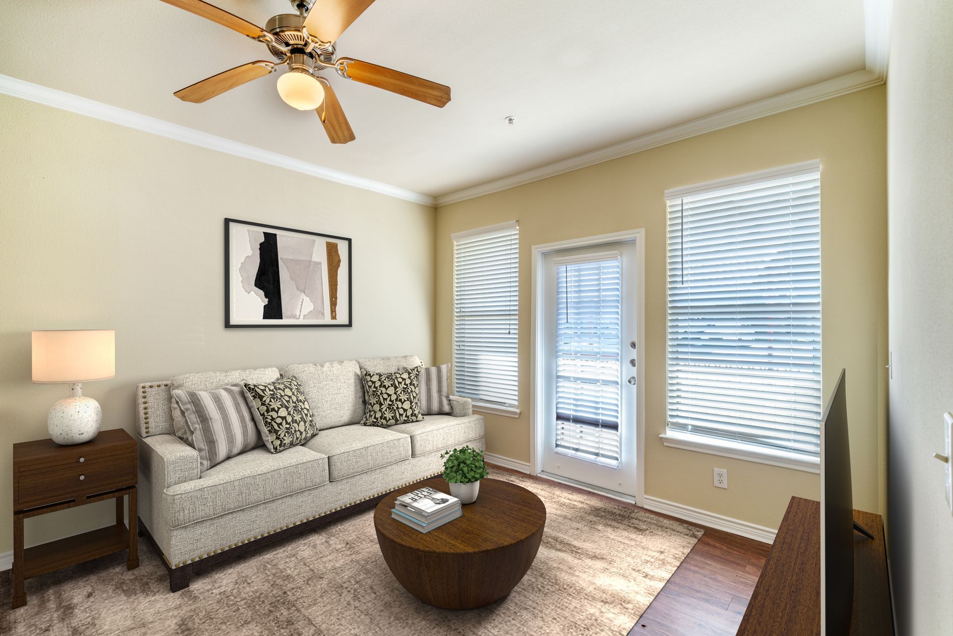 Living room at The Fountains of Conroe in Conroe, TX.