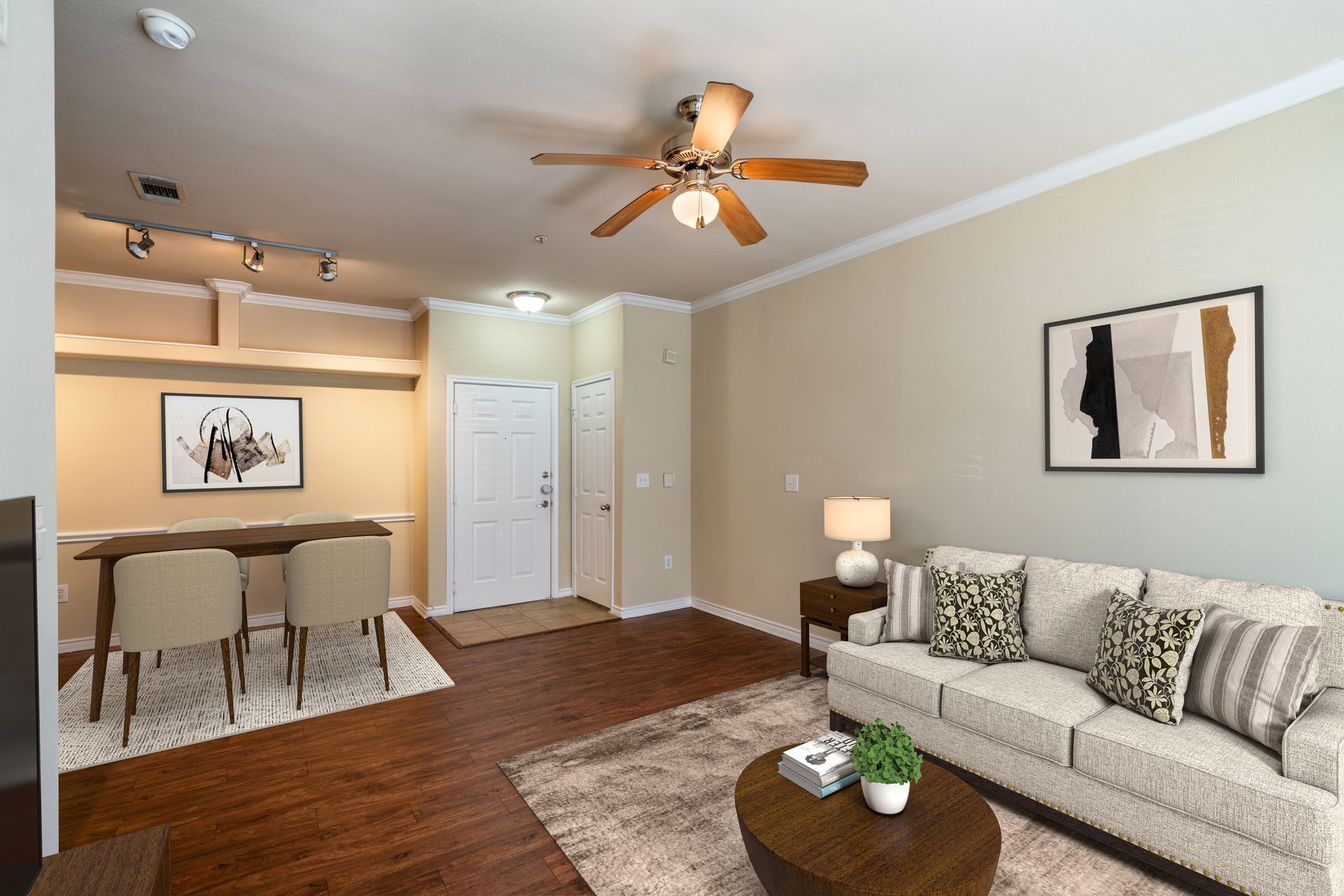 Living room at The Fountains of Conroe in Conroe, TX.