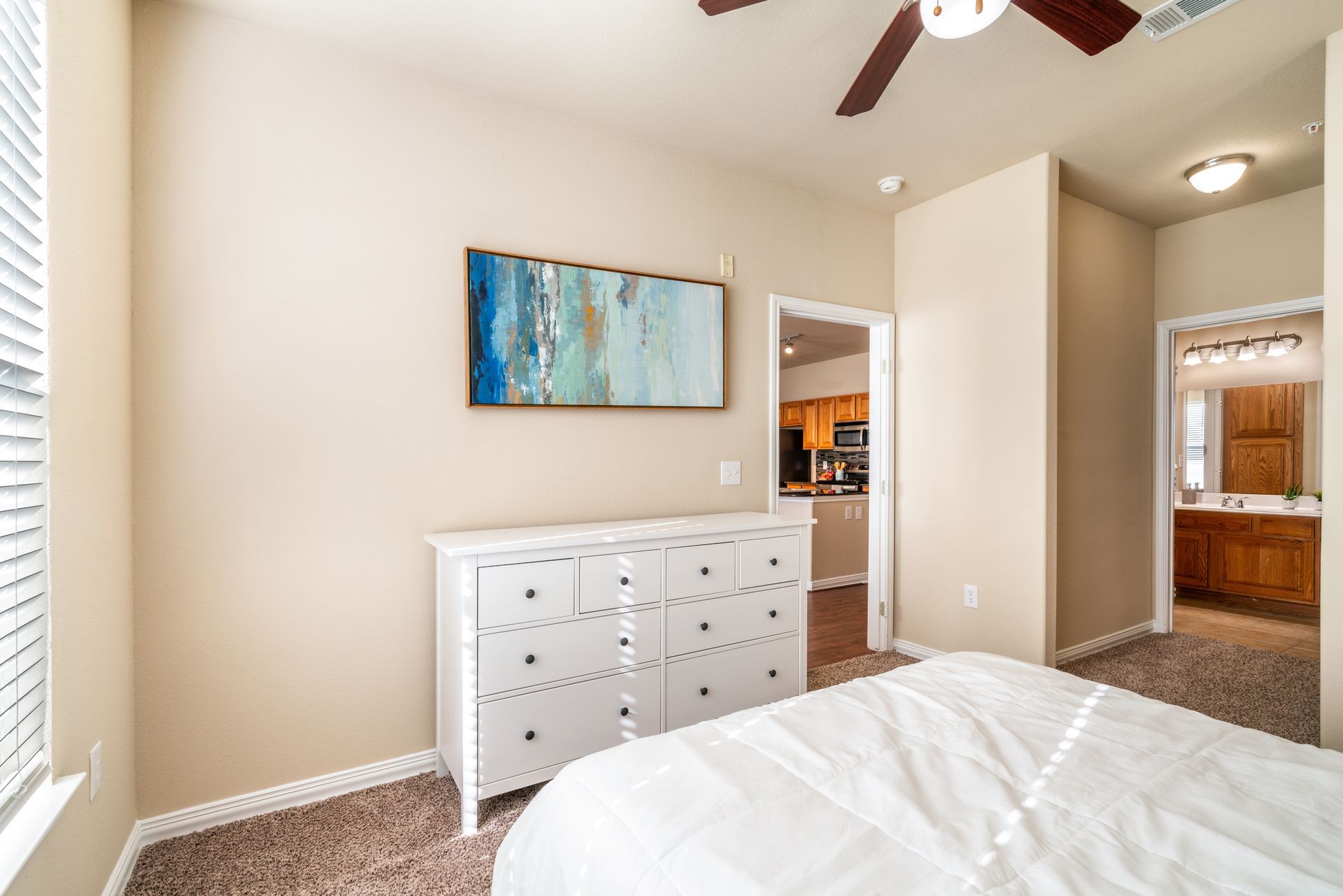 Bedroom at The Fountains of Conroe in Conroe, TX.