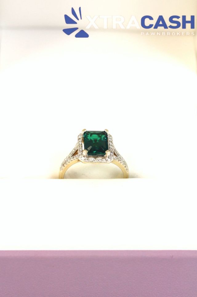 Michael Hill 10ct Yellow Gold Ring with Emerald and Diamonds
