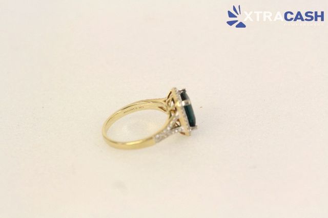 Michael Hill 10ct Yellow Gold Ring with Emerald and Diamonds