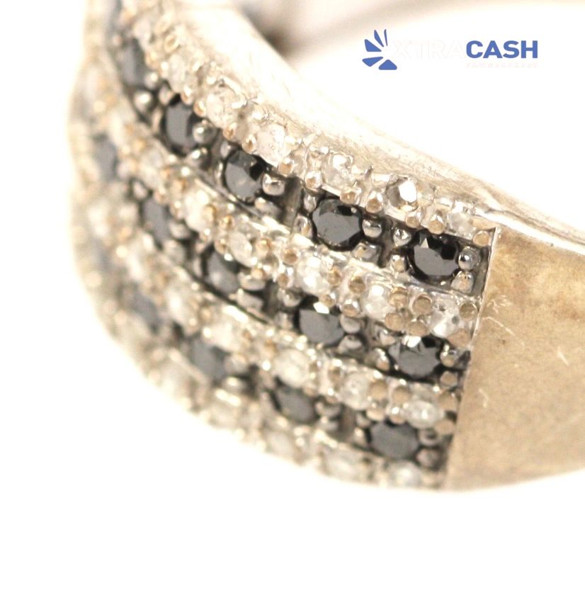 Sterling Silver, Diamond And Black Diamond Cluster Dress Ring