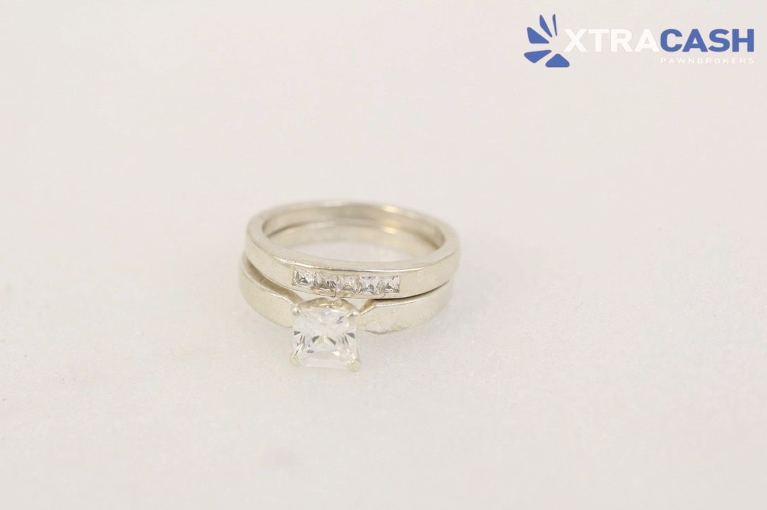 Sterling Silver Cubic Zirconia 2 Piece Ring Set