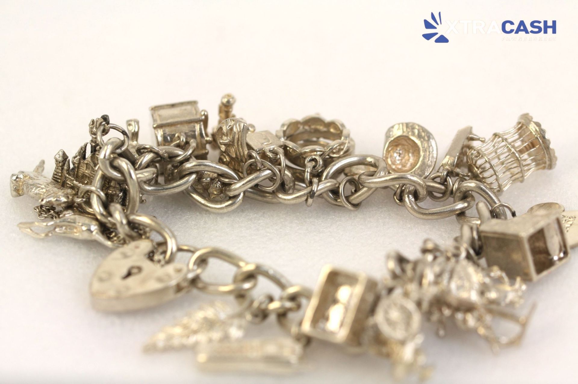 Sterling Silver Heart Locket Charm Bracelet