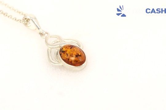 Sterling Silver Amber Necklace and Earrings Set