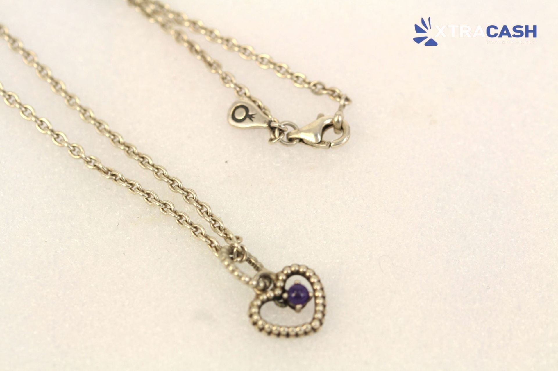 Pandora Sterling Silver Chain With Heart Pendant, Blue Stone