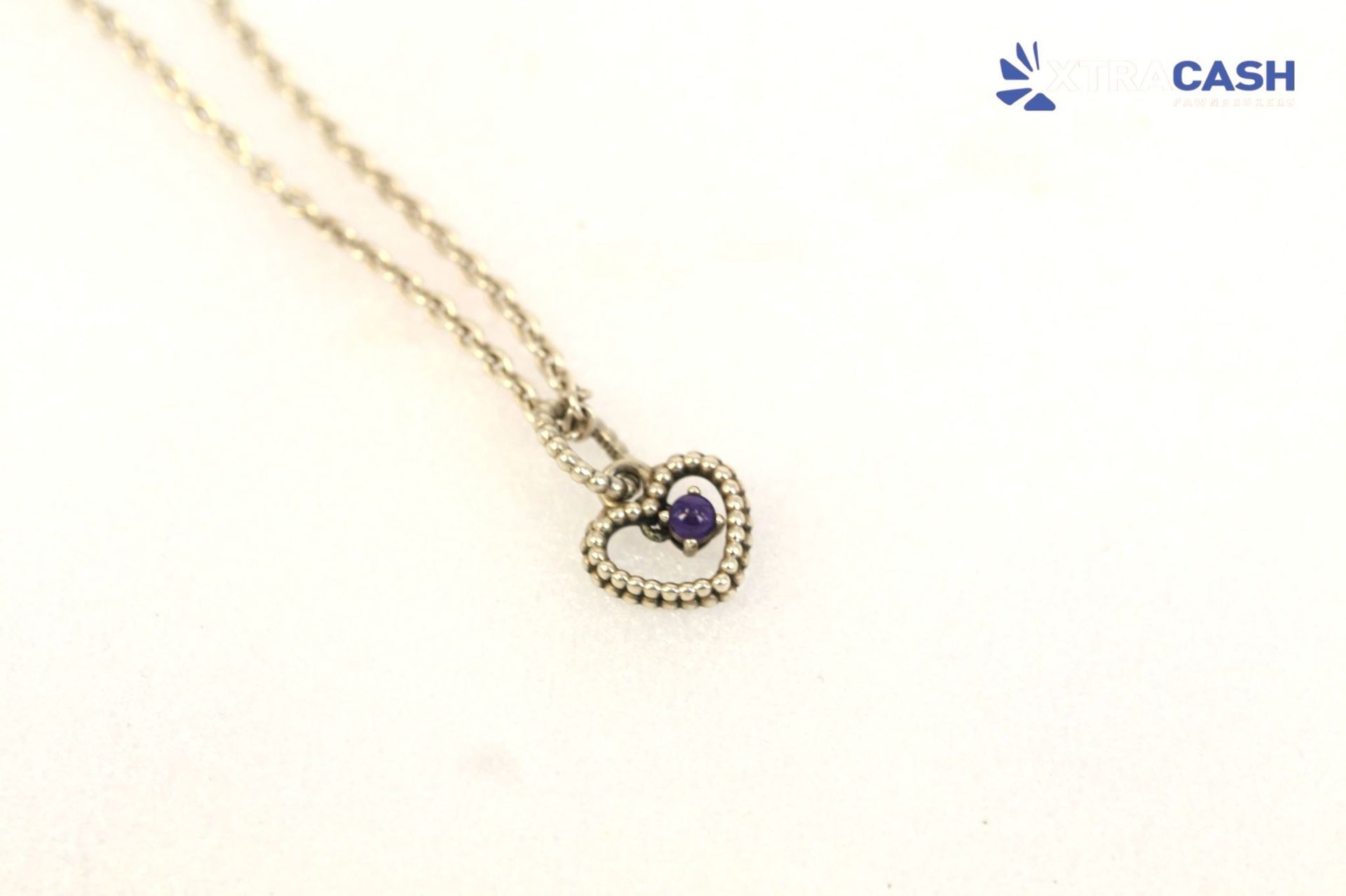 Pandora Sterling Silver Chain With Heart Pendant, Blue Stone