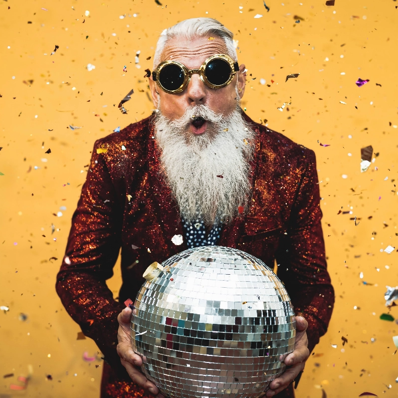 man with disco ball