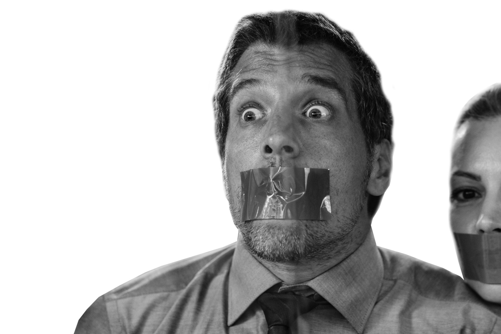 Man with tape on mouth