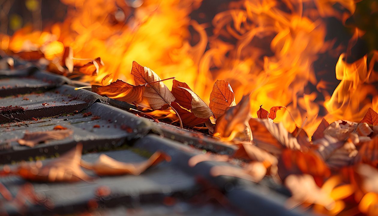 Gutter Fire in Denver from dried leaves and not proper gutter protection.