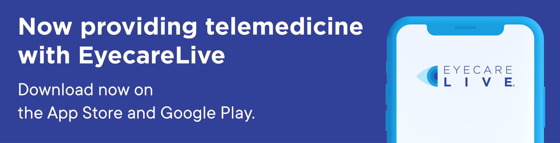 Ad: EyecareLive telemedicine. Blue background with phone graphic. Text says, 