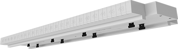 White rectangular light fixture with black supports.