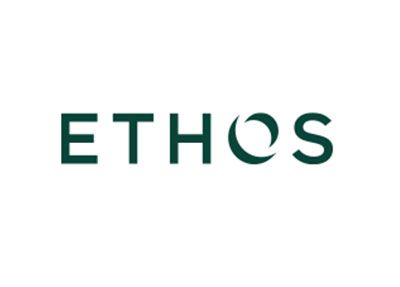 Ethos logo: dark green text on white background.