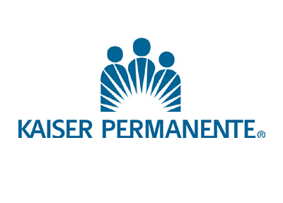 Kaiser Permanente logo: Blue figures above a sunburst, with the name in blue text.