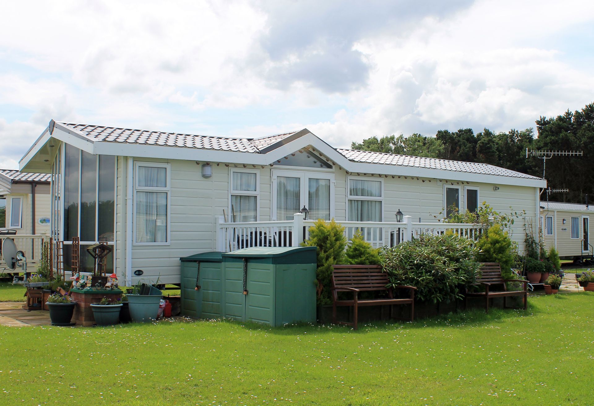 Modern static caravan on campsite