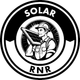 A black and white logo of a man holding a solar panel.