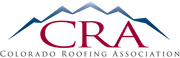 The logo for the colorado roofing association has a mountain in the background.