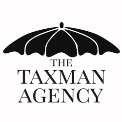 Logo for The Taxman Agency, featuring a black umbrella icon above the text.
